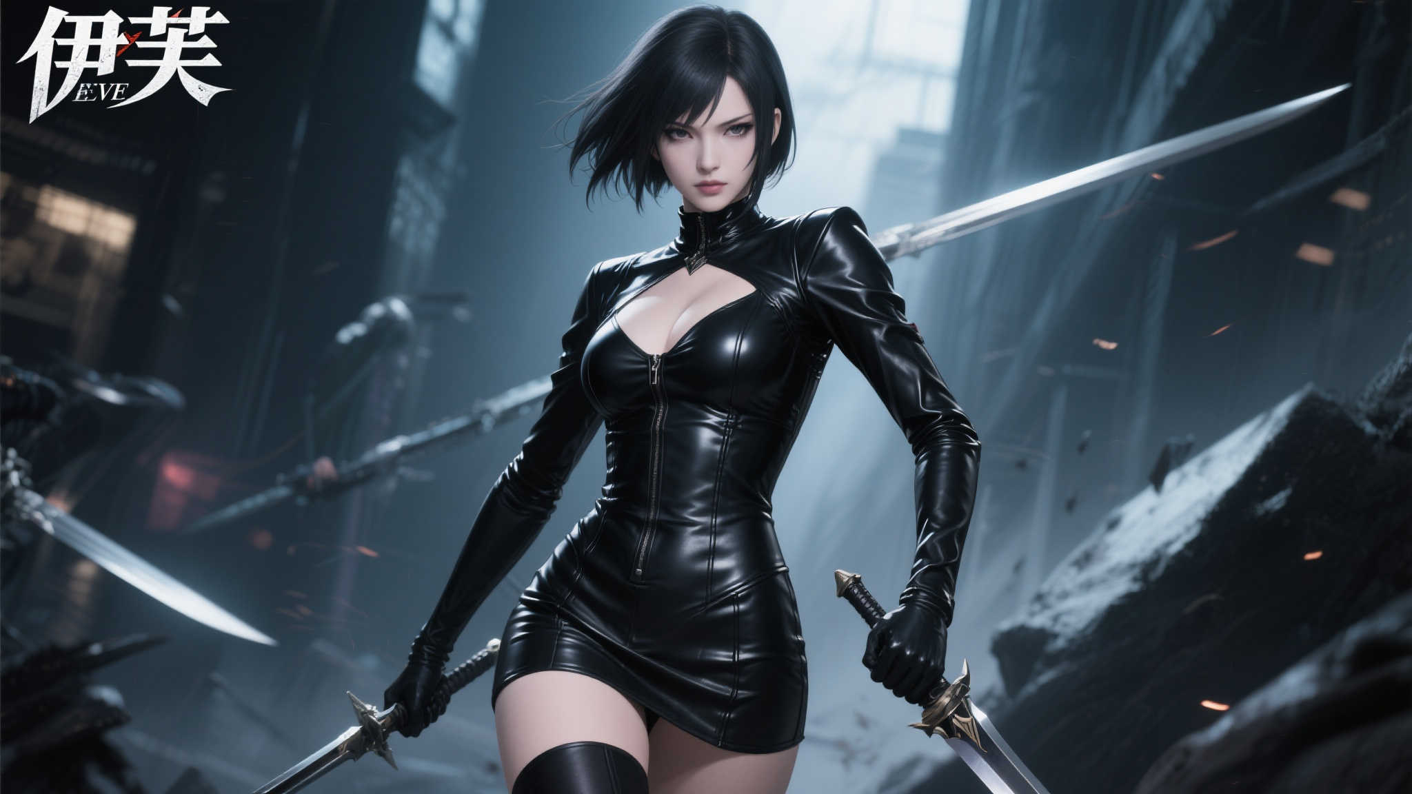 日本写真偶像化身《剑星》伊芙：革影造型展现迷人曲线
